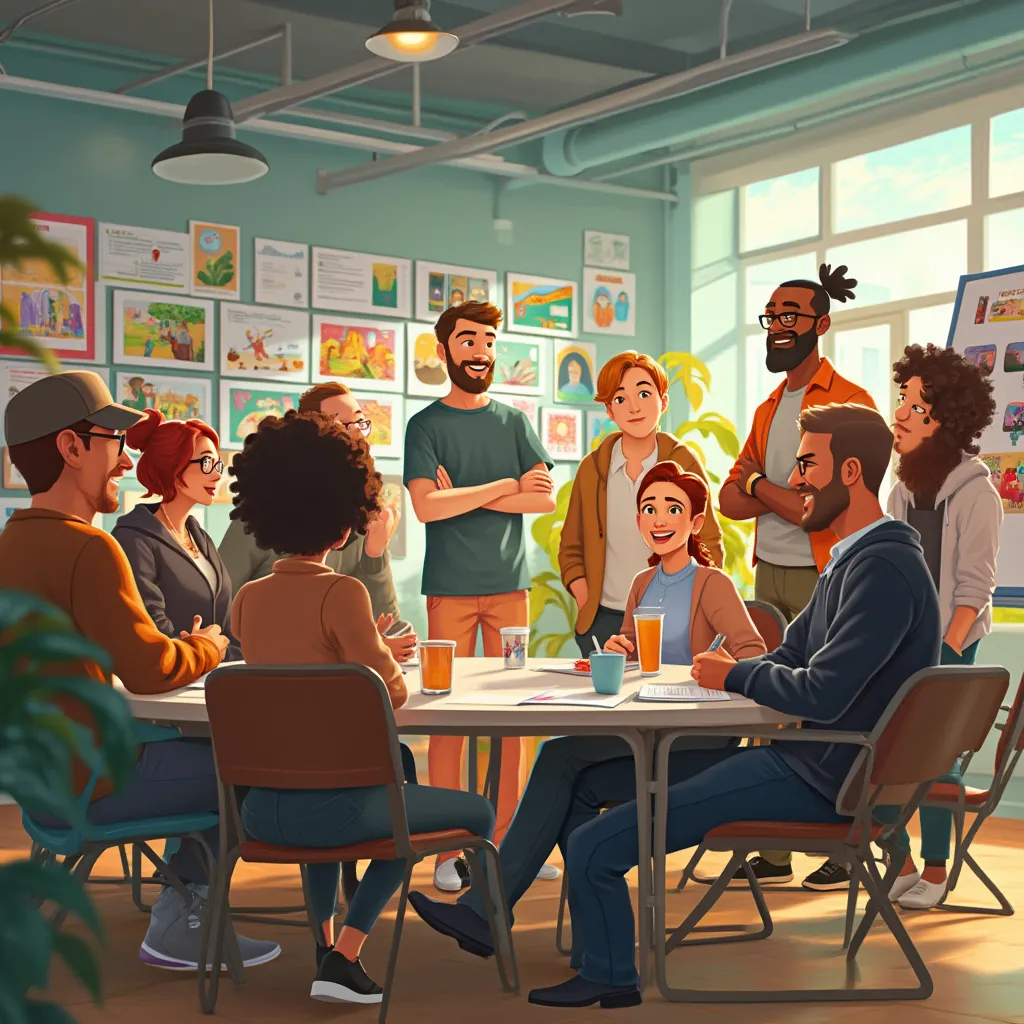 Equipo de Kartoon Studios en una reunión creativa y colaborativa